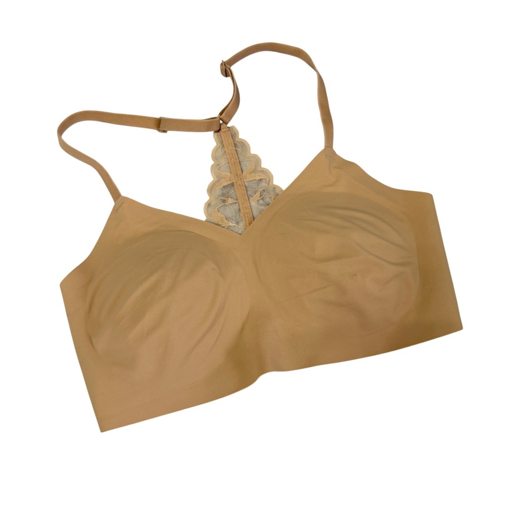 True & Co. Lift‎ Triangle Bralette S/P Tan Lace Racerback Seamless